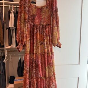 Aura Long Sleeve Patchwork Dress - Red, Pink, Yellow